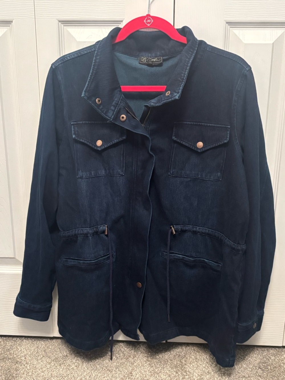DG2 Diane Gilman Dark Blue Stretch Denim Jacket Large New